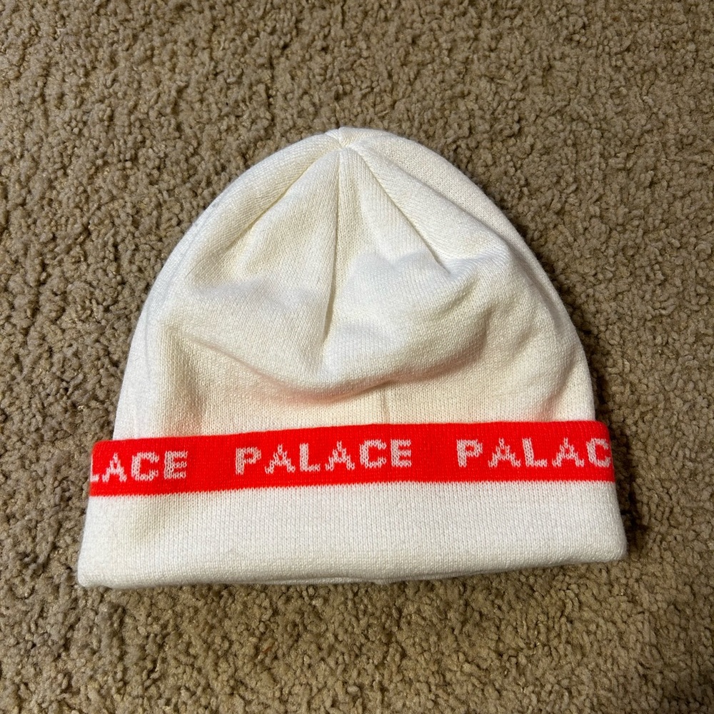 Palace White Beanie with Orange Logo Band